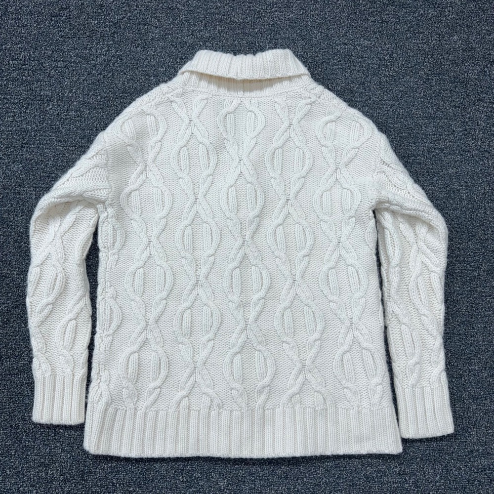 LL Bean Women XS Cream Cable Knit Wool Blend Shawl Collar Fisherman Cardigan - Picture 4 of 10